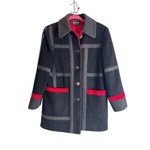Vintage Loring Women's Wool Blend Coat Black Red Plaid Made in USA Size Medium